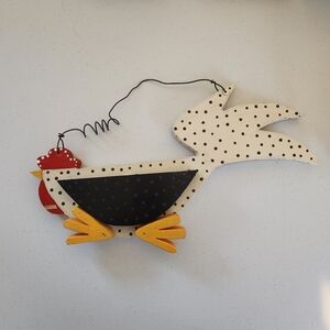 Vintage 1990s Folk Art Rooster Chicken Kitchen Whimsy Wood Carved Hand Painted